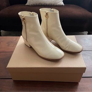 JOIE RUBEE DOUBLE ZIP PATENT LEATHER FLAT GOGO BOOTIE